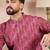 Men pink silk blend ethnic motifs printed straight kurta with trouser