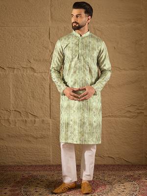 Men olive silk blend ethnic motifs embroidered straight kurta 2
