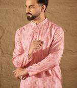 Men pink silk blend ethnic motifs embroidered straight kurta