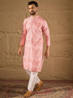 Men pink silk blend ethnic motifs embroidered straight kurta 3