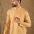 Men yellow silk blend ethnic motifs embroidered straight kurta
