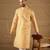 Men yellow silk blend ethnic motifs embroidered straight kurta