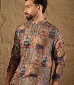 Men multi viscose rayon ethnic motifs embroidered straight kurta