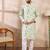 Men green silk blend solid embroidered straight kurta with trouser