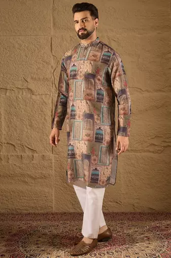 Men multi viscose rayon ethnic motifs embroidered straight kurta