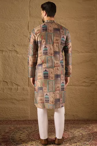 Men multi viscose rayon ethnic motifs embroidered straight kurta