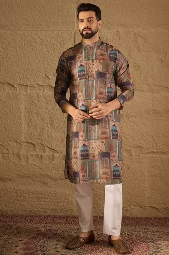 Men multi viscose rayon ethnic motifs embroidered straight kurta
