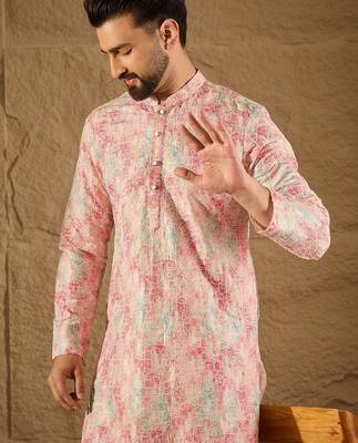 Men multi viscose  ethnic motifs printed straight kurta 1