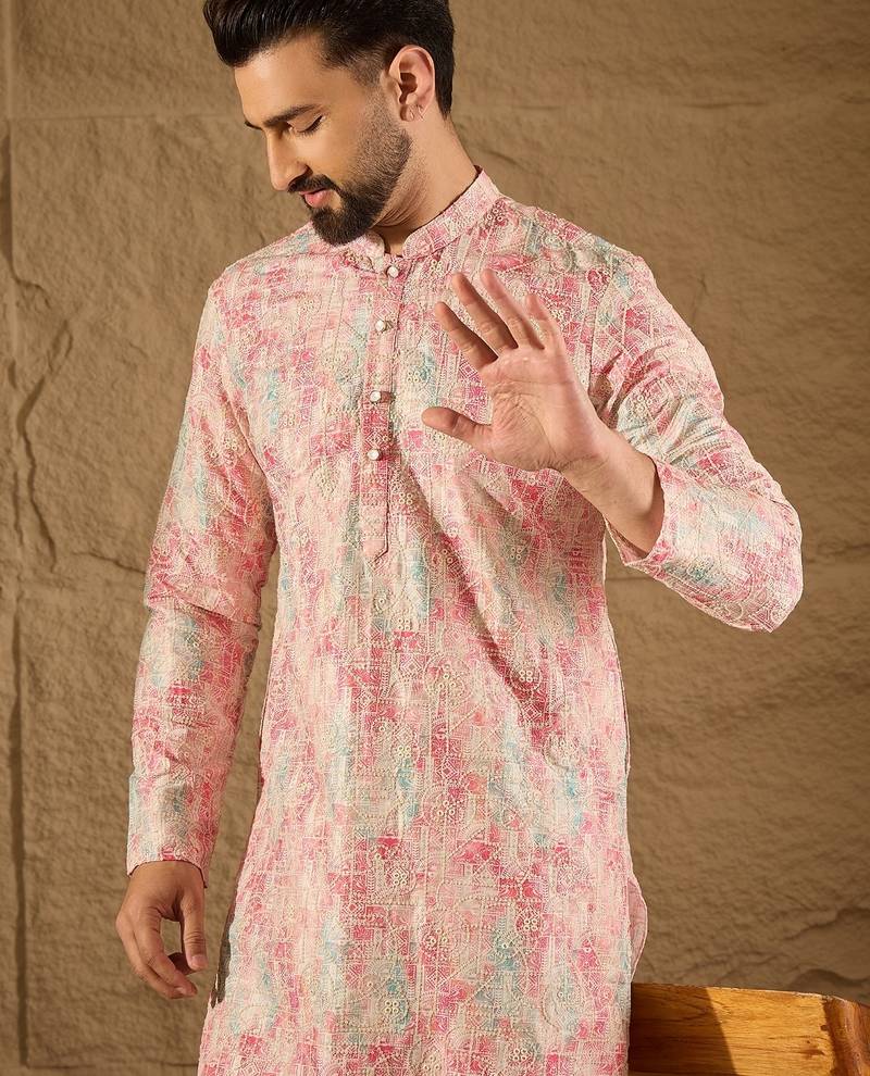 Men multi viscose  ethnic motifs printed straight kurta