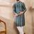 Men turquoise blue silk blend abstract printed straight kurta with trouser