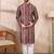 Men maroon silk blend abstract printed straight kurta with trouser