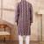 Men purple silk blend abstract printed straight kurta with trouser