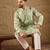 Men green chanderi silk embroidered straight kurta