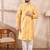 Men yellow silk blend ethnic motifs printed straight kurta with trouser