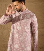 Men lavender chanderi silk embroidered straight kurta