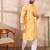 Men yellow silk blend ethnic motifs printed straight kurta with trouser