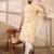 Men yellow silk blend abstract printed straight kurta with trouser