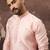 Men pink silk blend solid woven design straight kurta