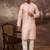 Men pink silk blend solid woven design straight kurta