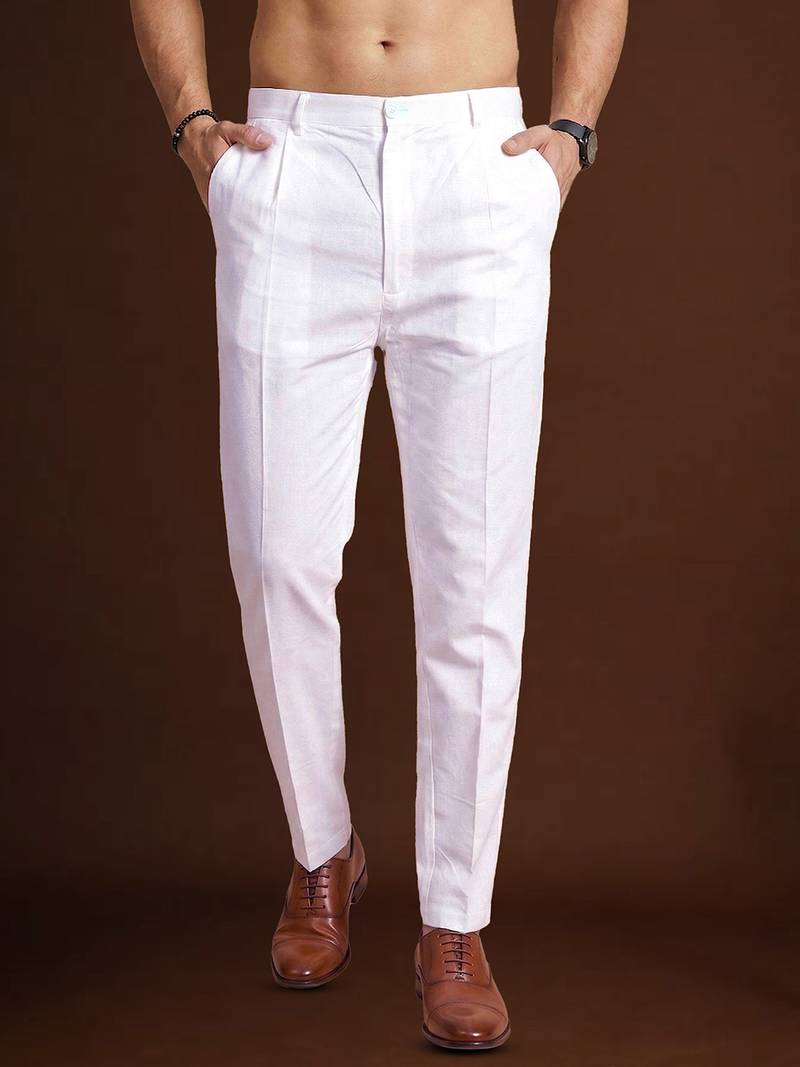 men’s white poly silk ethnic trouser – classic fit