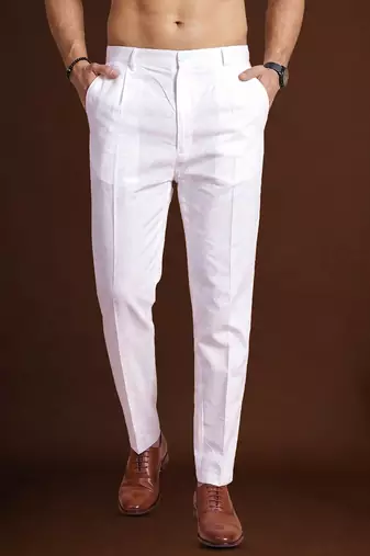 men’s white poly silk ethnic trouser – classic fit