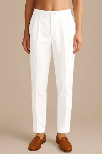 Men white poly silk solid ethnic trouser