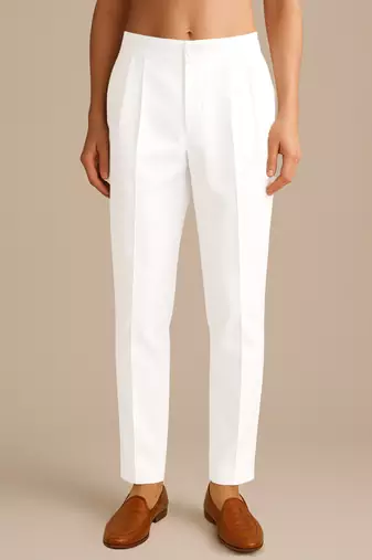 Men white poly silk solid ethnic trouser