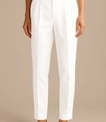 Men white poly silk solid ethnic trouser