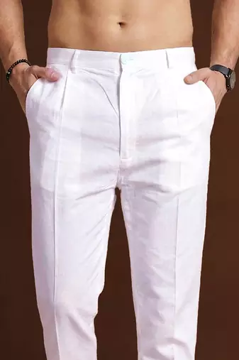 men   s white poly silk ethnic trouser     classic fit