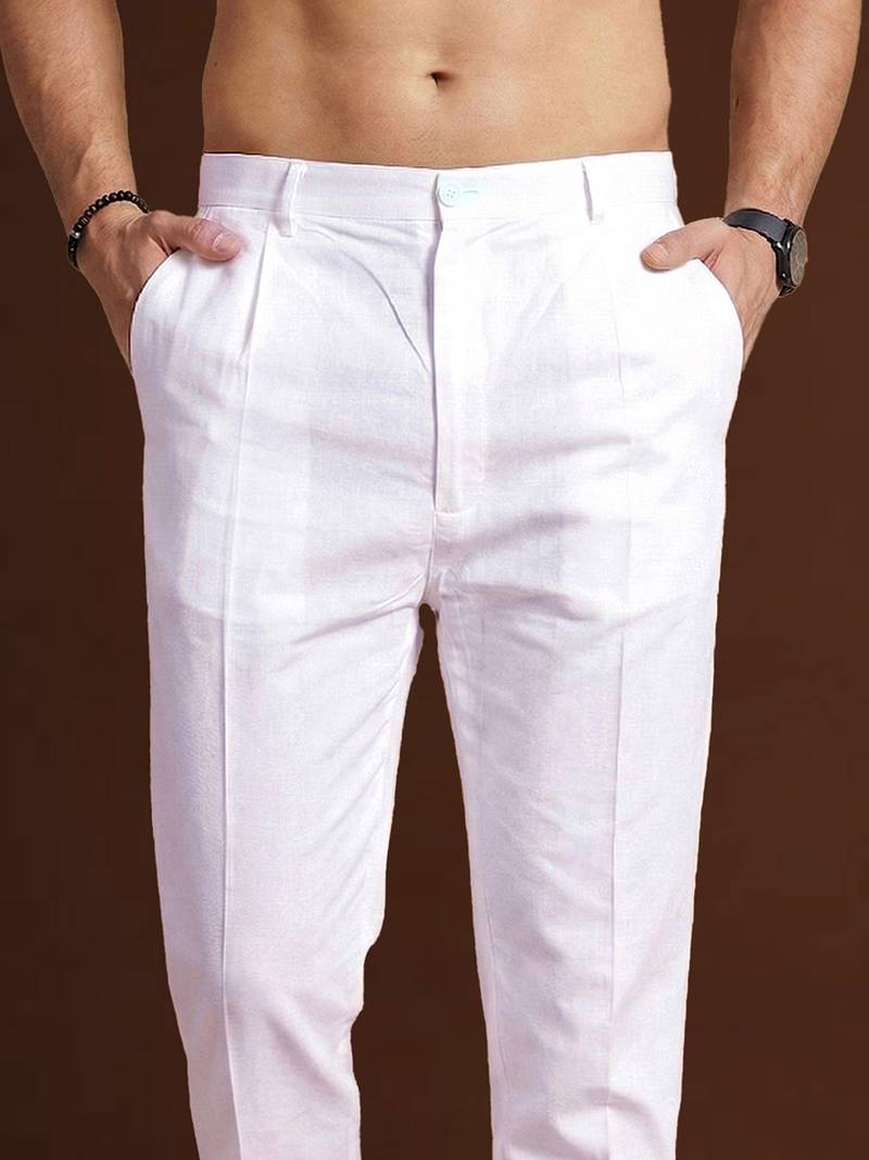 men’s white poly silk ethnic trouser – classic fit