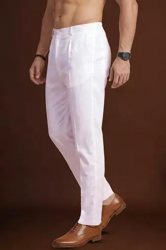 men   s white poly silk ethnic trouser     classic fit