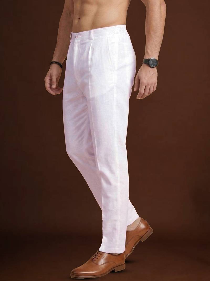 men’s white poly silk ethnic trouser – classic fit
