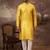 Men yellow silk blend solid woven design straight kurta