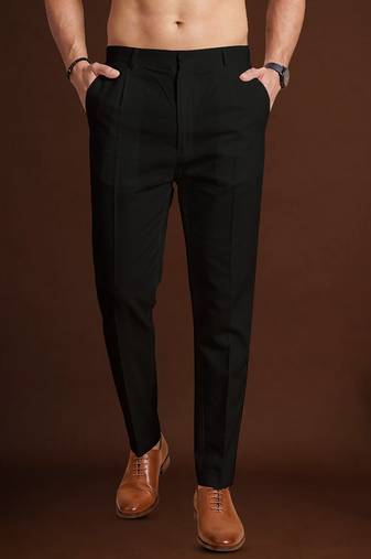 Men black poly silk solid ethnic trouser