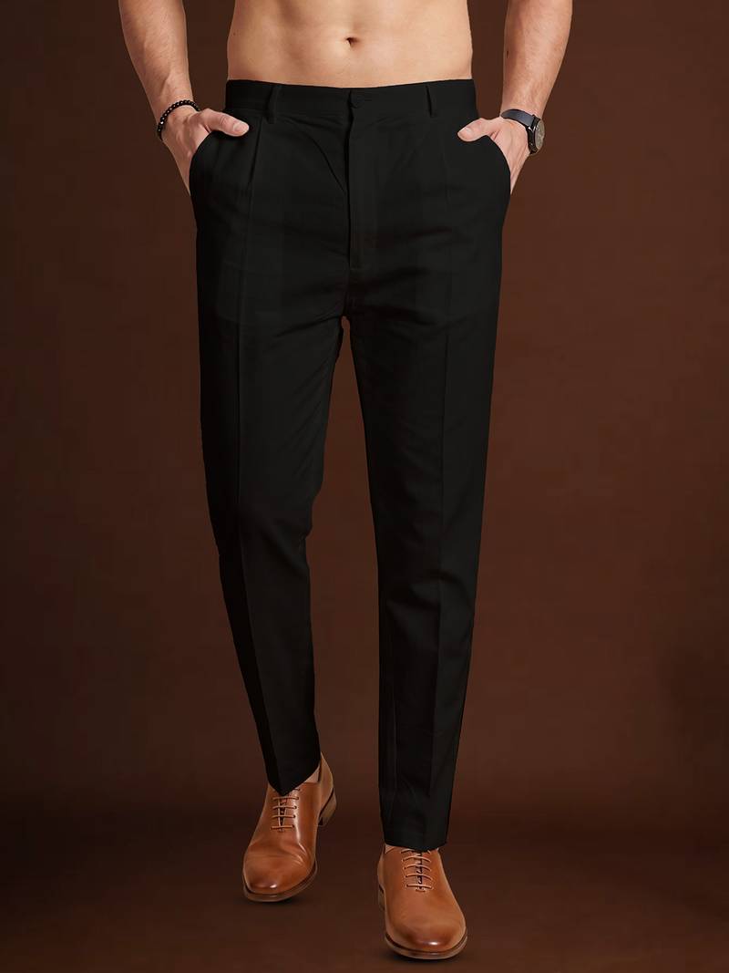 Men black poly silk solid ethnic trouser