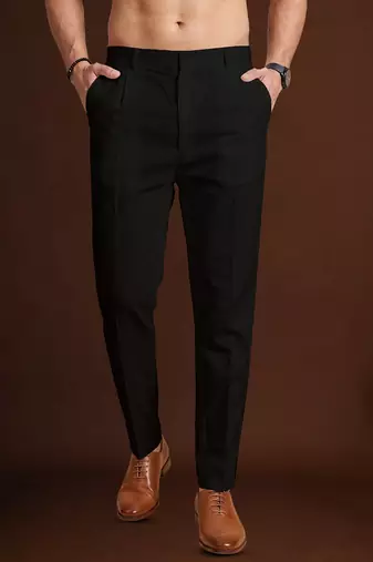 Men black poly silk solid ethnic trouser