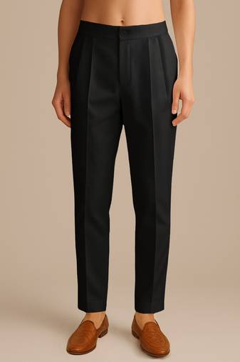 Men black poly silk solid ethnic trouser