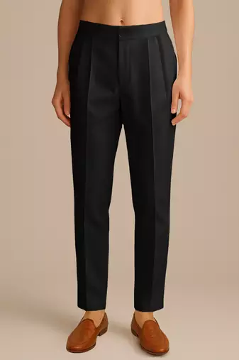 Men black poly silk solid ethnic trouser