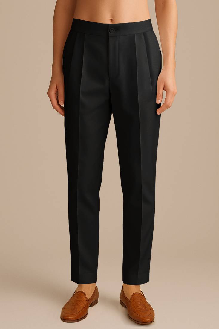 Men black poly silk solid ethnic trouser