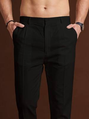 Men black poly silk solid ethnic trouser 2