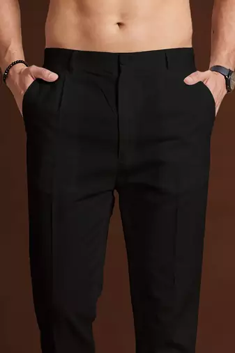 Men black poly silk solid ethnic trouser