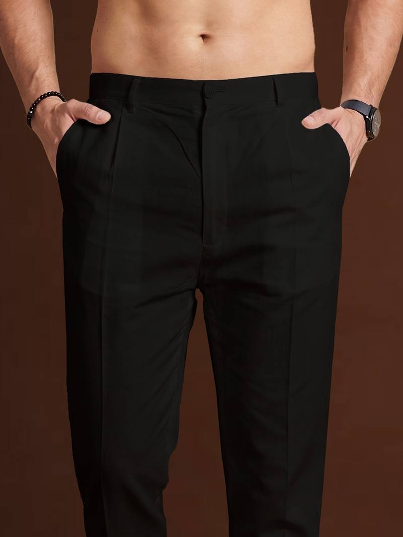 Men black poly silk solid ethnic trouser