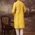 Men yellow silk blend solid woven design straight kurta