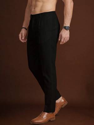 Men black poly silk solid ethnic trouser 3