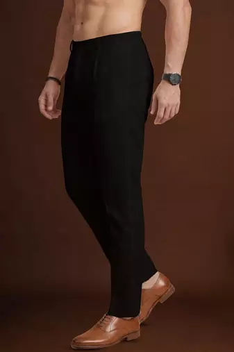 Men black poly silk solid ethnic trouser
