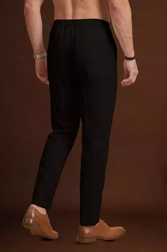 Men black poly silk solid ethnic trouser