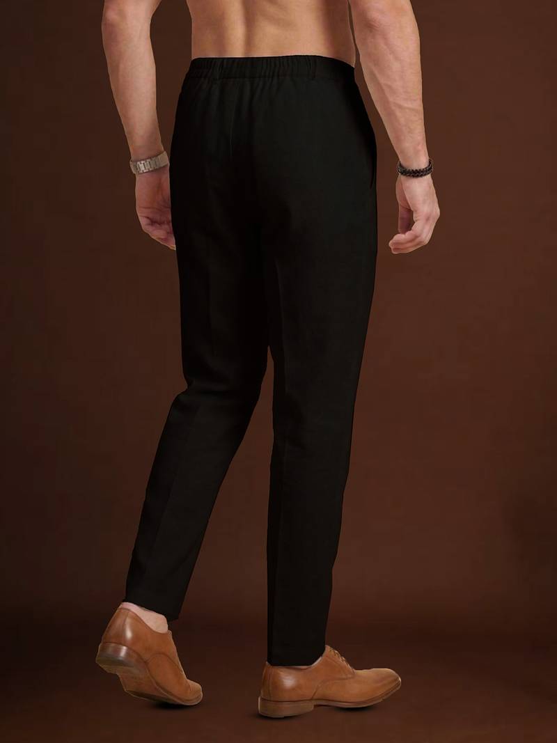 Men black poly silk solid ethnic trouser