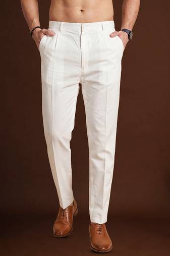 men   s off white poly silk ethnic trouser     classic fit