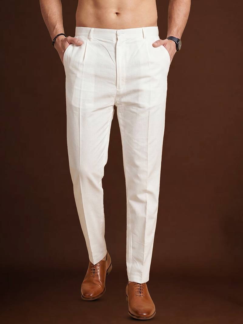 men’s off white poly silk ethnic trouser – classic fit