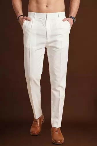 men’s off white poly silk ethnic trouser – classic fit